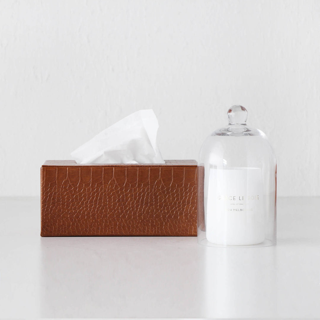 BOND CROCODILE RECTANGLE TISSUE BOX  |  TAN