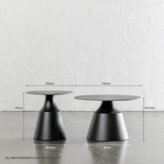 BORGARO CERAMICA OCCASIONAL TABLES | SET OF 2 | BLACK NOIR + LIQUORICE DOLOMITE | MEASUREMENTS