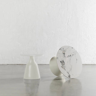 BORGARO OCCASIONAL TABLES  |  SET OF 2  |  GHOST WHITE + ONYX CALCUTTA