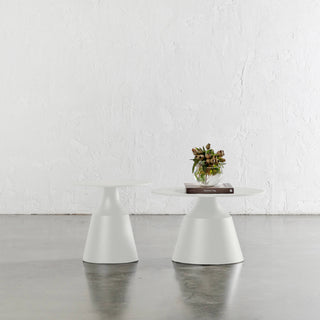 BORGARO OCCASIONAL TABLES  |  SET OF 2  |  GHOST WHITE + ONYX CALCUTTA