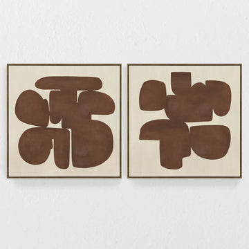 LBD EXCLUSIVE  |  BRANCA FRAMED CANVAS PRINT  |  SET OF 2  |  100CM X 100CM  |  CLAY + NATURAL  |  OAK NATURAL FRAME