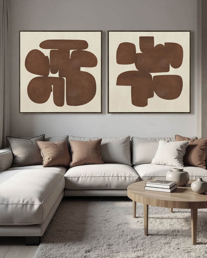 LBD EXCLUSIVE  |  BRANCA FRAMED CANVAS PRINT  |  SET OF 2  |  100CM X 100CM  |  CLAY + NATURAL  |  OAK NATURAL FRAME
