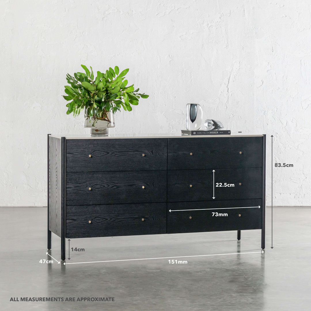 BRANZANO CHEST OF DRAWERS  |  BLACK NOIR  |  CARRARA WHITE CERAMIC TOP | MEASUREMENTS