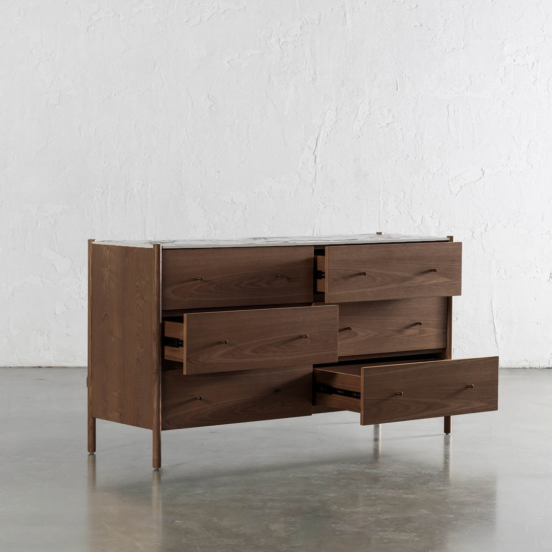 BRANZANO CHEST OF DRAWERS  |  DEEP WALNUT WOOD GRAIN  |  BULGARI MARBLE AUTUMNAL WARM