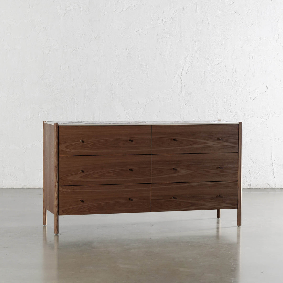 BRANZANO CHEST OF DRAWERS  |  DEEP WALNUT WOOD GRAIN  |  BULGARI MARBLE AUTUMNAL WARM