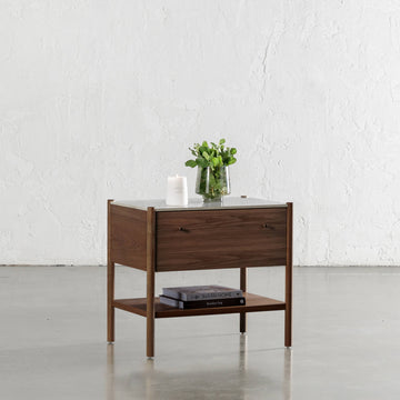 BRANZANO NIGHT STAND  |  DEEP WALNUT WOOD GRAIN  |  VALENTINA GRIGIO CERAMICA TOP