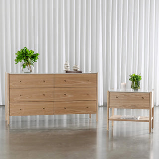 BRANZANO NIGHT STAND + CHEST OF DRAWERS  |  BIRCH ASH  |  CARRARA WHITE CERAMICA TOP