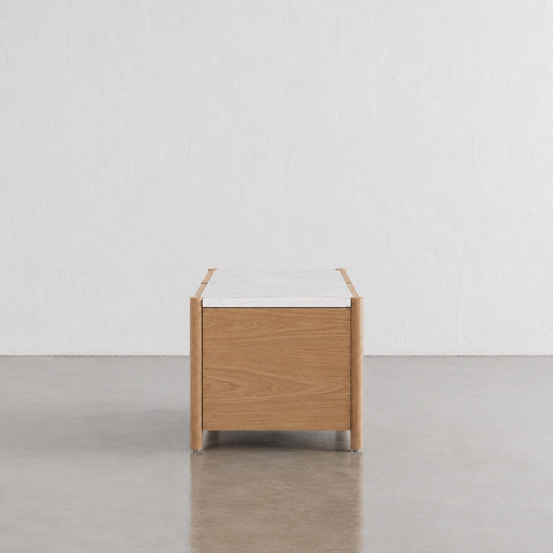 BRANZANO ENTERTAINMENT UNIT  |  BIRCH ASH WOOD GRAIN |  CARRARA WHITE CERAMIC TOP