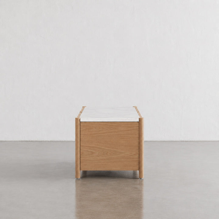 BRANZANO ENTERTAINMENT UNIT  |  BIRCH ASH WOOD GRAIN |  CARRARA WHITE CERAMIC TOP