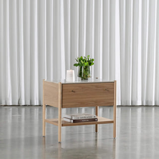 BRANZANO NIGHT STAND  |  BIRCH ASH  |  CARRARA WHITE CERAMICA TOP