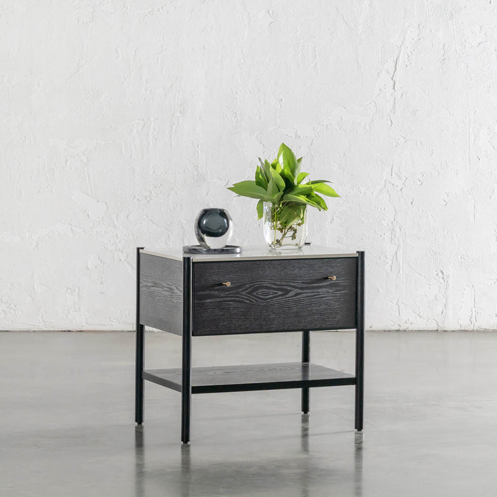 BRANZANO NIGHT STAND  |  BLACK NOIR  |  CARRARA WHITE CERAMIC TOP