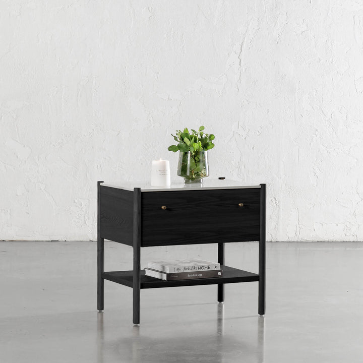 BRANZANO NIGHT STAND  |  BLACK NOIR  |  CARRARA WHITE CERAMIC TOP