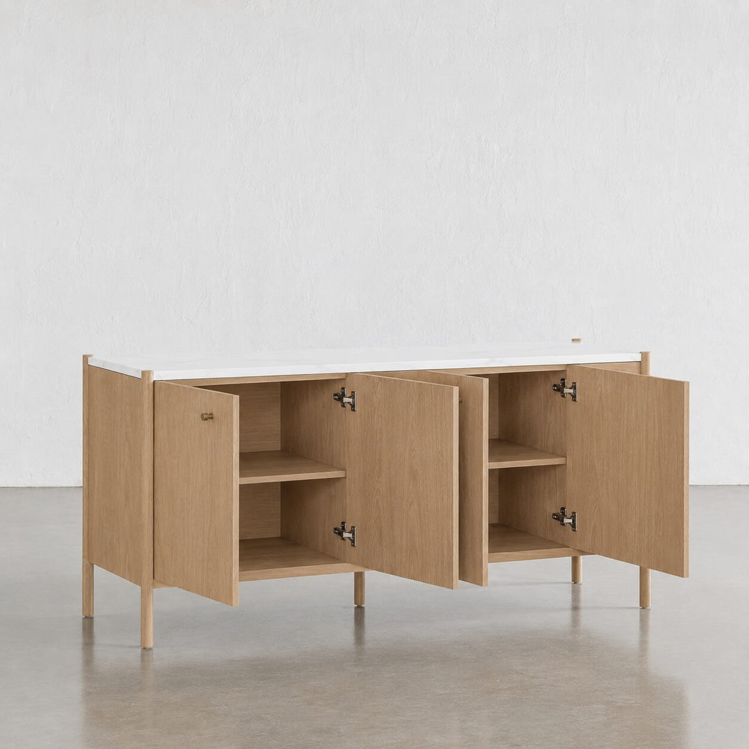 BRANZANO SIDEBOARD  |  BIRCH ASH WOOD GRAIN |  CARRARA WHITE CERAMIC TOP