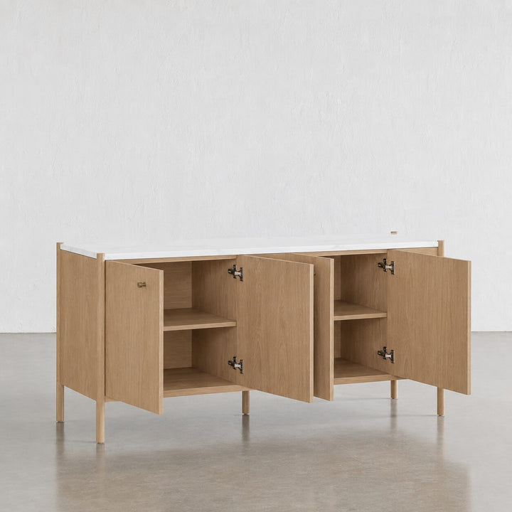 BRANZANO SIDEBOARD  |  BIRCH ASH WOOD GRAIN |  CARRARA WHITE CERAMIC TOP