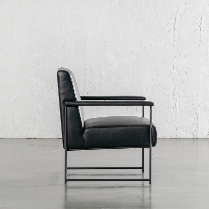 BRESSON LEATHER ARMCHAIR SIDE VIEW |  NOIR BLACK LEATHER