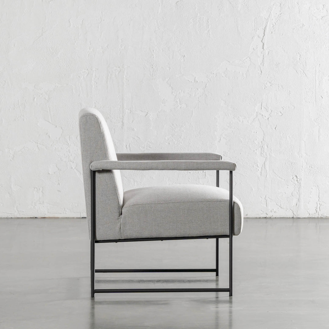 BRESSON ARMCHAIR SIDE VIEW  |  COBBLESTONE ASH