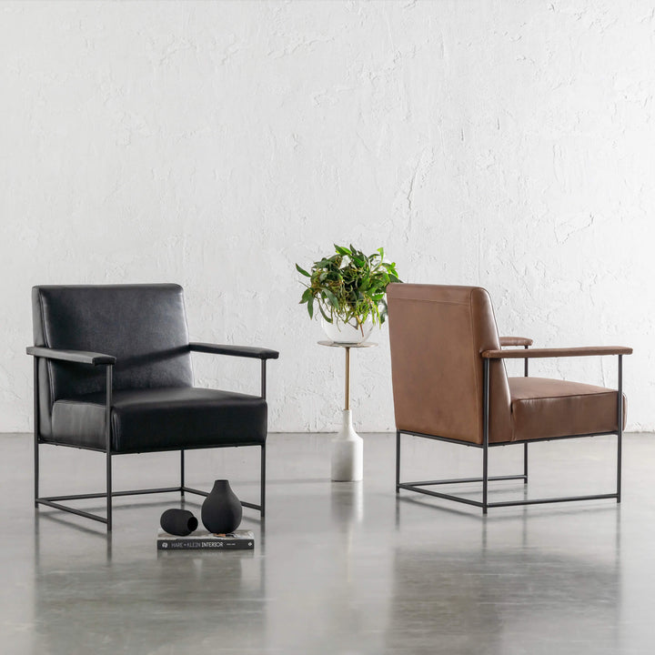 BRESSON LEATHER ARMCHAIR COLLECTION  |  COGNAC LEATHER + BLACK NOIR LEATHER