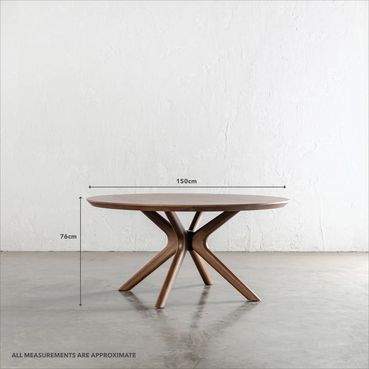 BRETON ROUND DINING TABLE | DEEP WALNUT WOOD GRAIN | 150CM | MEASUREMENTS