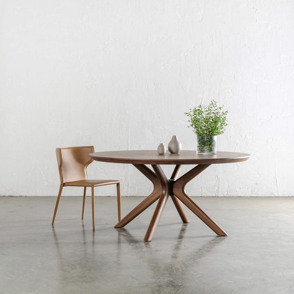 BRETON ROUND DINING TABLE  |  DEEP WALNUT WOOD GRAIN  |  150CM