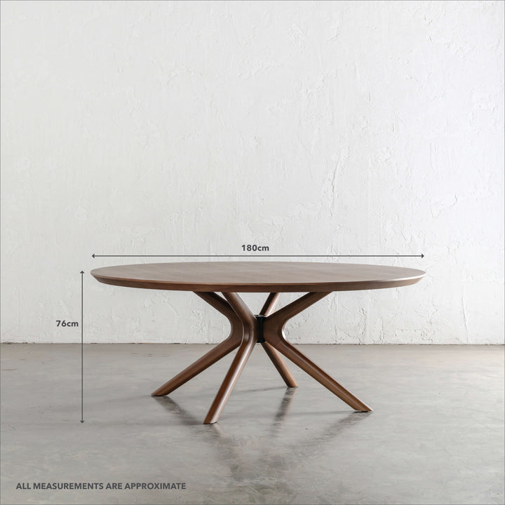 BRETON ROUND DINING TABLE | DEEP WALNUT WOOD GRAIN | 180CM | MEASUREMENTS