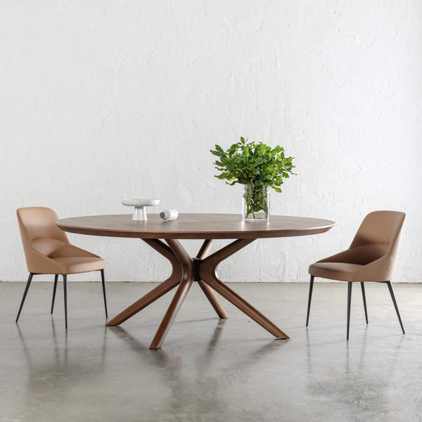 BRETON ROUND DINING TABLE  |  DEEP WALNUT WOOD GRAIN  |  180CM