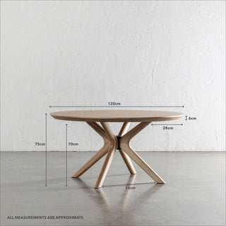 BRETON ROUND DINING TABLE  |  BIRCH ASH WOOD GRAIN  |  120CM | MEASUREMENTS