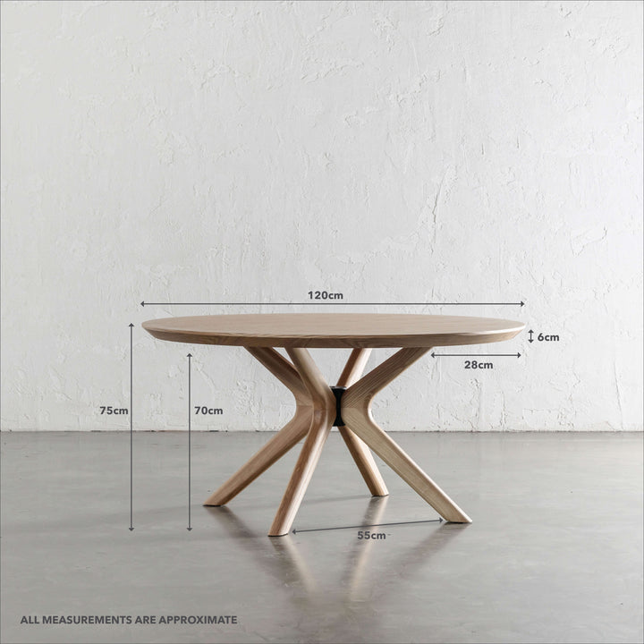 BRETON ROUND DINING TABLE  |  BIRCH ASH WOOD GRAIN  |  120CM | MEASUREMENTS