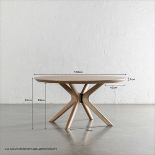 BRETON ROUND DINING TABLE  |  BIRCH ASH WOOD GRAIN  |  150CM | MEASUREMENTS
