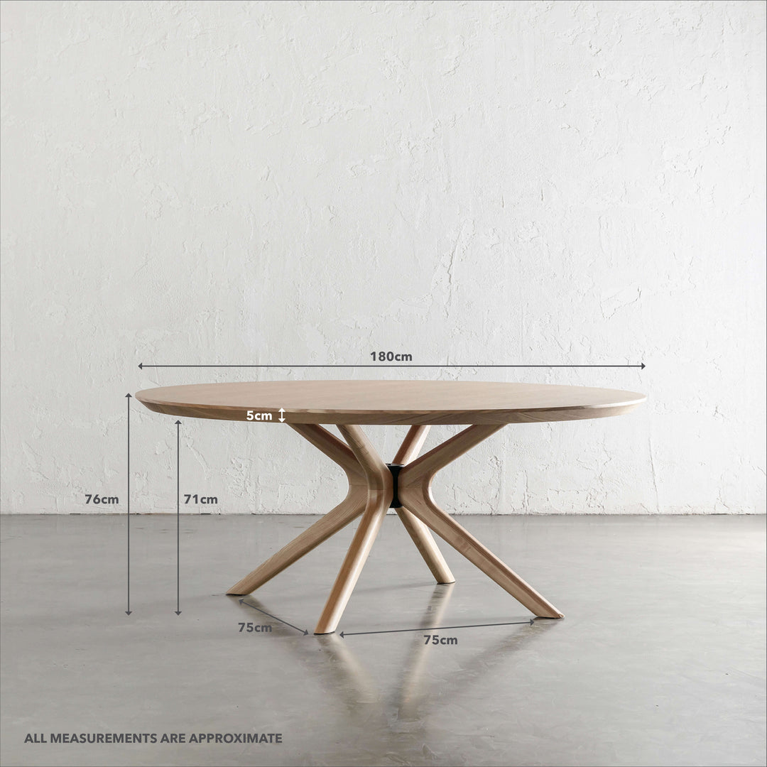 BRETON ROUND DINING TABLE  |  BIRCH ASH WOOD GRAIN  |  180CM | MEASUREMENTS
