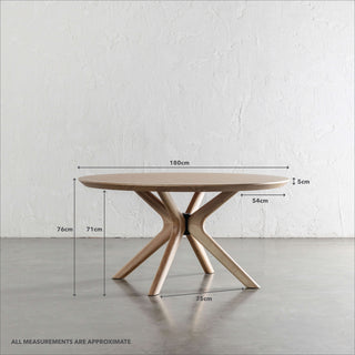 BRETON ROUND DINING TABLE  |  BIRCH ASH WOOD GRAIN  |  180CM | MEASUREMENTS