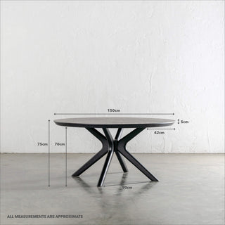 BRETON ROUND DINING TABLE | BLACK NOIR WOOD GRAIN | 150CM | MEASUREMENTS