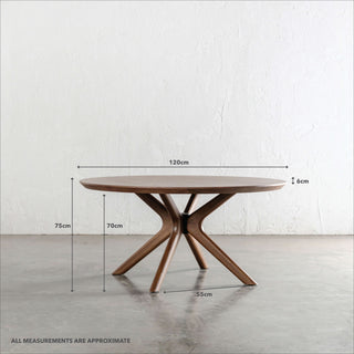 BRETON ROUND DINING TABLE  |  DEEP WALNUT WOOD GRAIN  |  120CM | MEASUREMENTS