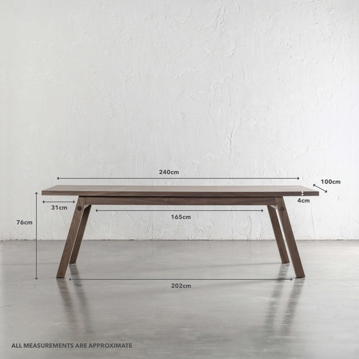 BRIONI DINING TABLE  |  DEEP WALNUT WOOD GRAIN  |  240CM | MEASUREMENTS