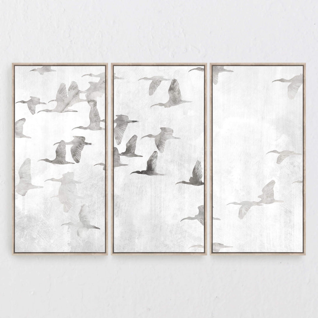 Barraca Framed Canvas Print  |  Off White + Natural  |  Set of 3  |  60x120cm