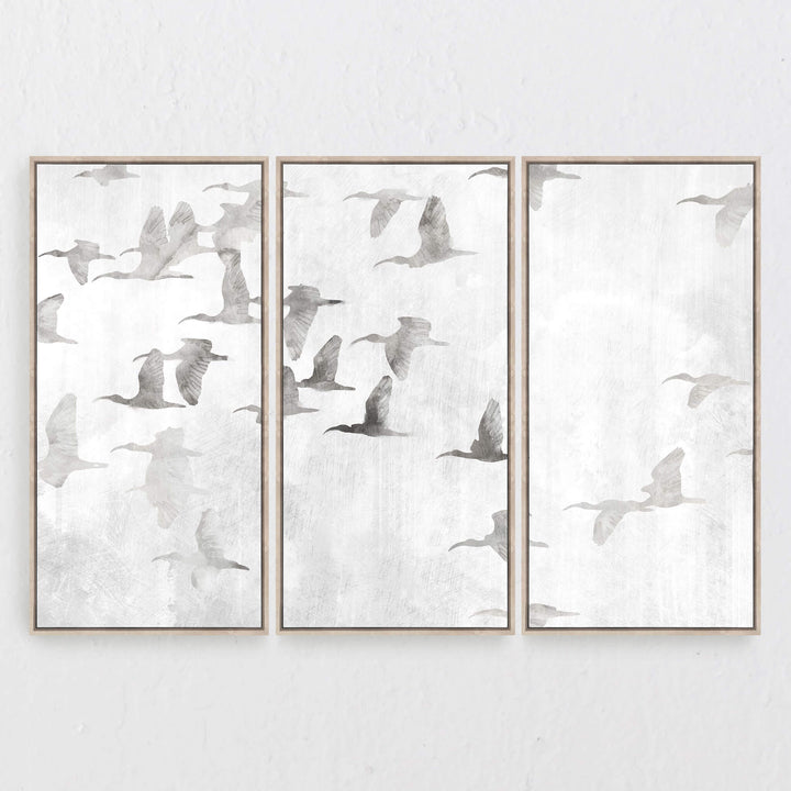 Barraca Framed Canvas Print  |  Off White + Natural  |  Set of 3  |  60x120cm