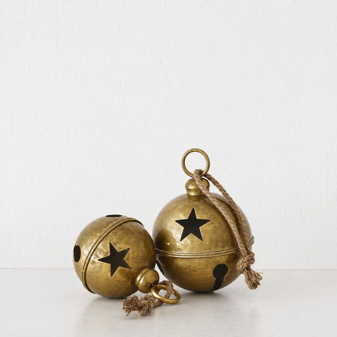 CHRISTMAS BELL BAUBLE BUNDLE X2  |  16CM + 20CM  |  ANTIQUE GOLD