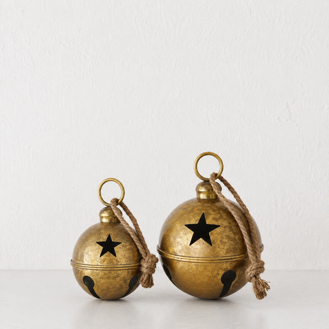 CHRISTMAS BELL BAUBLE BUNDLE X2  |  16CM + 20CM  |  ANTIQUE GOLD