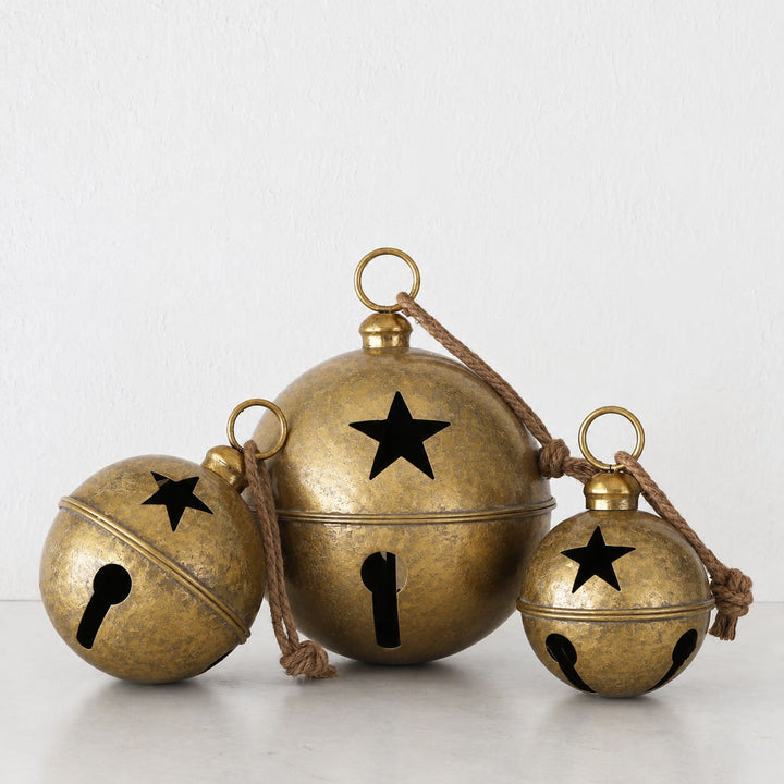 CHRISTMAS BELL BAUBLE BUNDLE X3  |  16 + 20 + 30CM  |  ANTIQUE GOLD