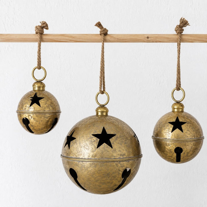 CHRISTMAS BELL BAUBLE BUNDLE X3  |  16 + 20 + 30CM  |  ANTIQUE GOLD