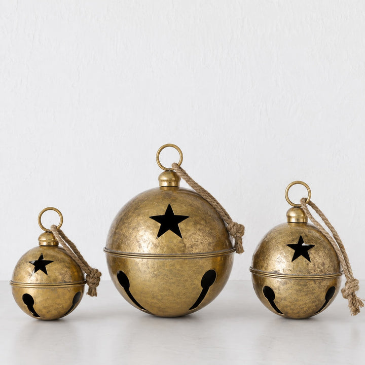 CHRISTMAS BELL BAUBLE BUNDLE X3  |  16 + 20 + 30CM  |  ANTIQUE GOLD