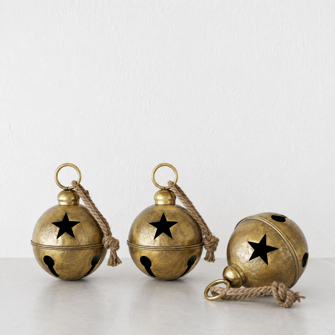 CHRISTMAS BELL BAUBLE BUNDLE X3  |  16CM  |  ANTIQUE GOLD