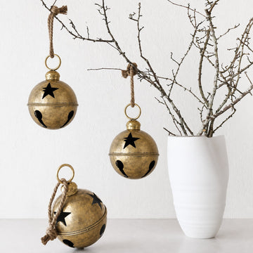 CHRISTMAS BELL BAUBLE BUNDLE X3  |  16CM  |  ANTIQUE GOLD