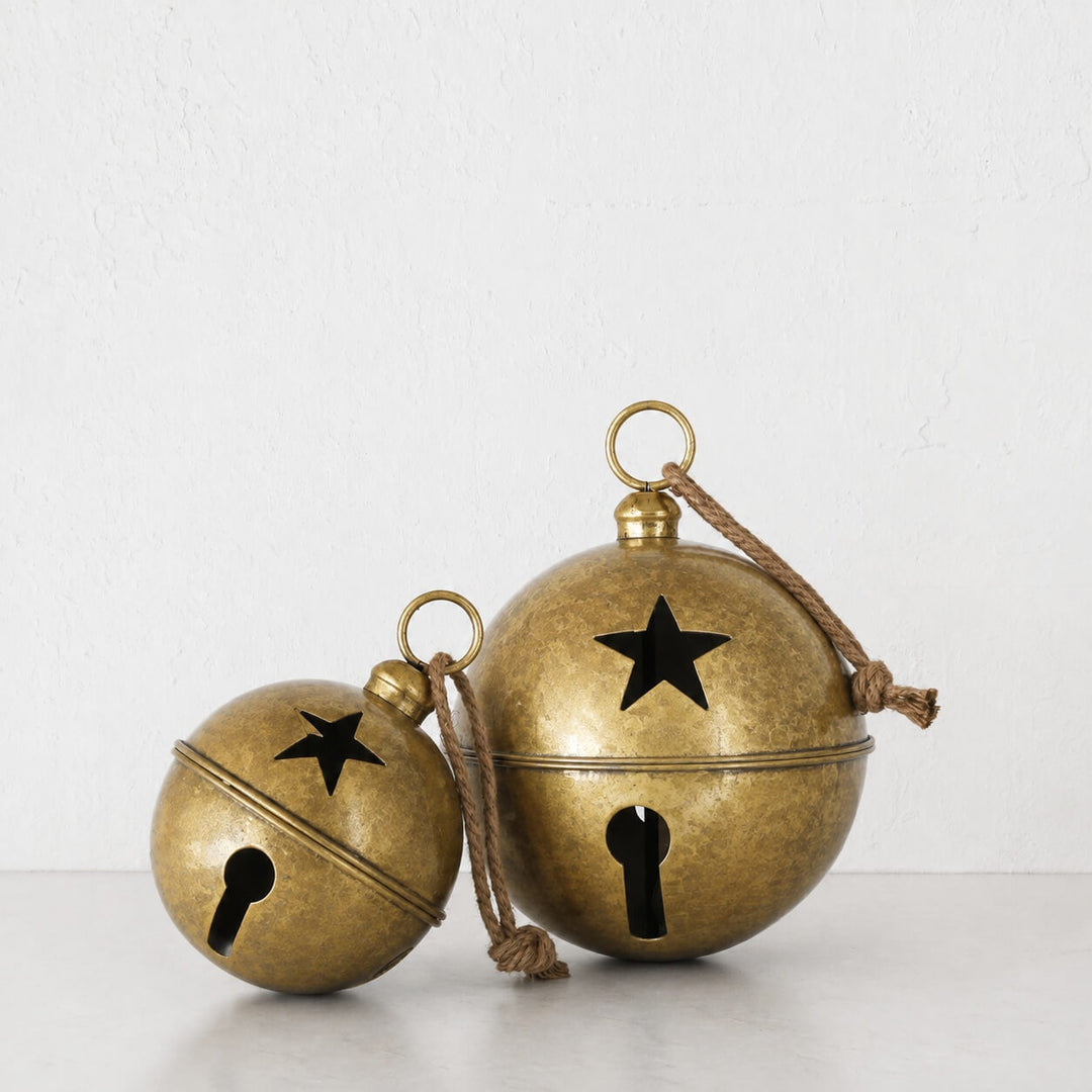 CHRISTMAS BELL BAUBLE BUNDLE X2  |  20CM + 30CM  |  ANTIQUE GOLD