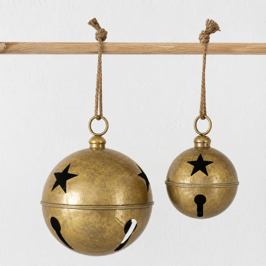 CHRISTMAS BELL BAUBLE BUNDLE X2  |  20CM + 30CM  |  ANTIQUE GOLD