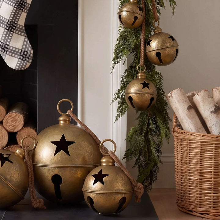 CHRISTMAS BELL BAUBLE BUNDLE X2  |  16CM + 20CM  |  ANTIQUE GOLD