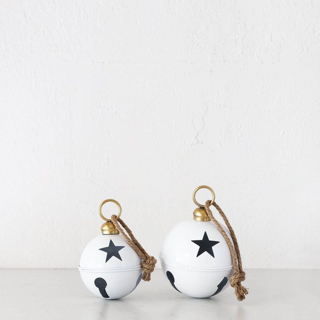 CHRISTMAS BELL BAUBLE BUNDLE X2  |  16CM + 20CM  |  GLOSS WHITE