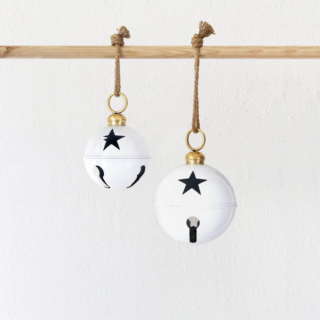 CHRISTMAS BELL BAUBLE BUNDLE X2  |  16CM + 20CM  |  GLOSS WHITE