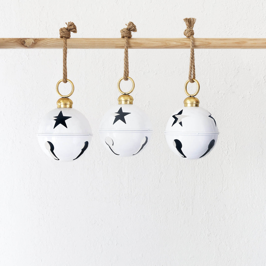 CHRISTMAS BELL BAUBLE BUNDLE X3  |  16CM  |  GLOSS WHITE