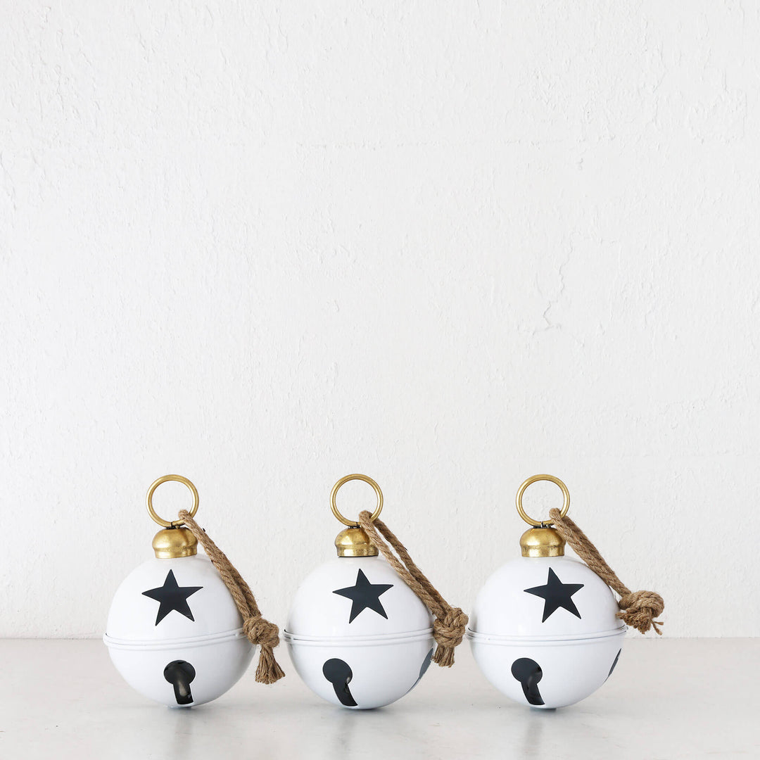 CHRISTMAS BELL BAUBLE BUNDLE X3  |  16CM  |  GLOSS WHITE
