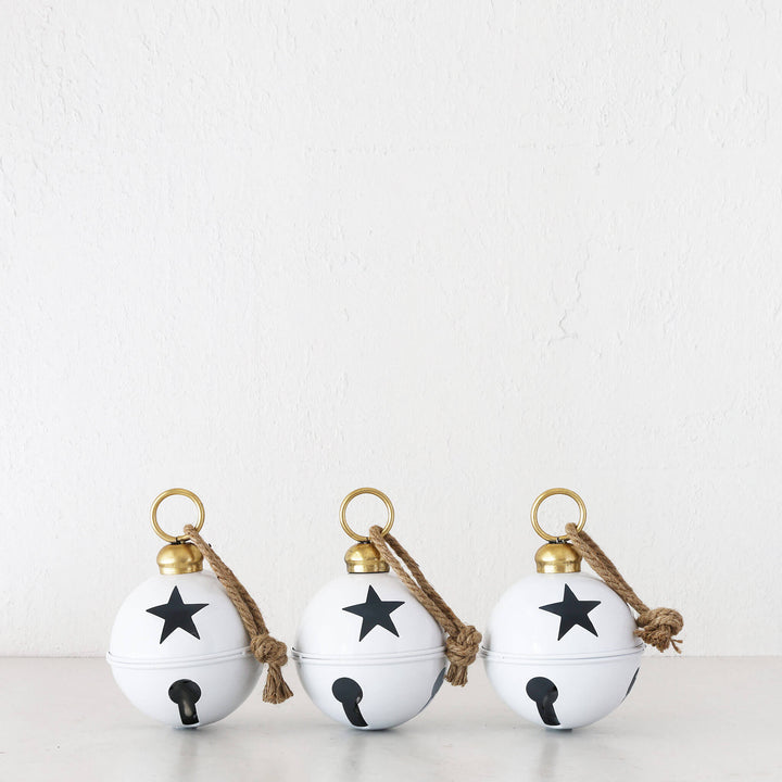 CHRISTMAS BELL BAUBLE BUNDLE X3  |  16CM  |  GLOSS WHITE